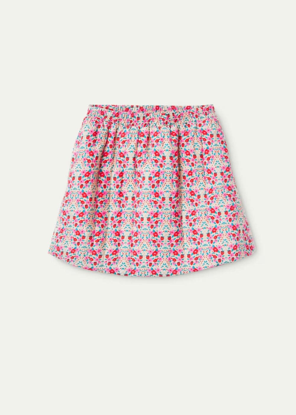 Strawberry and floral collared ruffle sleeve button up skirt