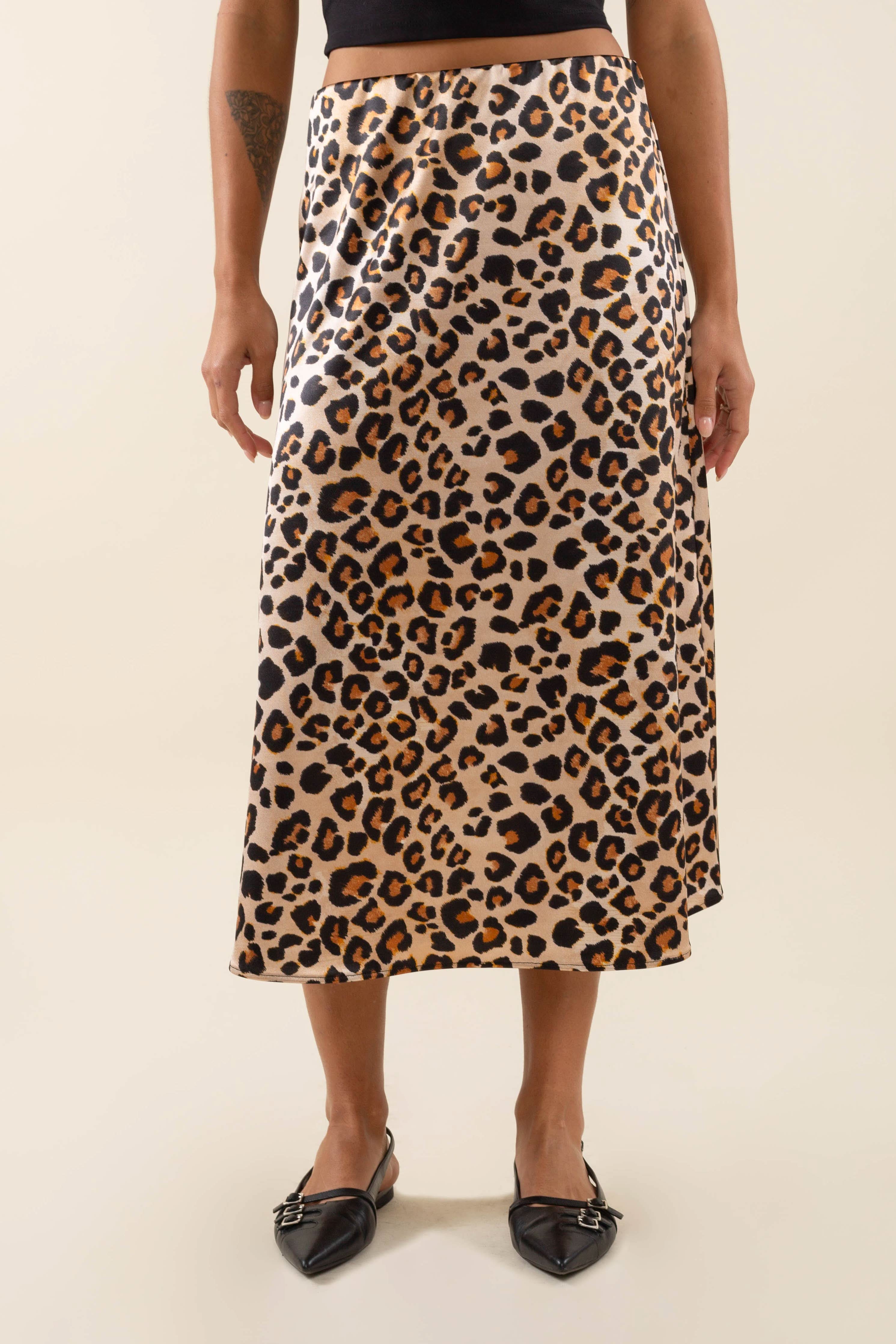 Skirt Satin leopard print skirt Stretch satin midi skirt Elastic waist cheetah skirt Mob wife 90s 