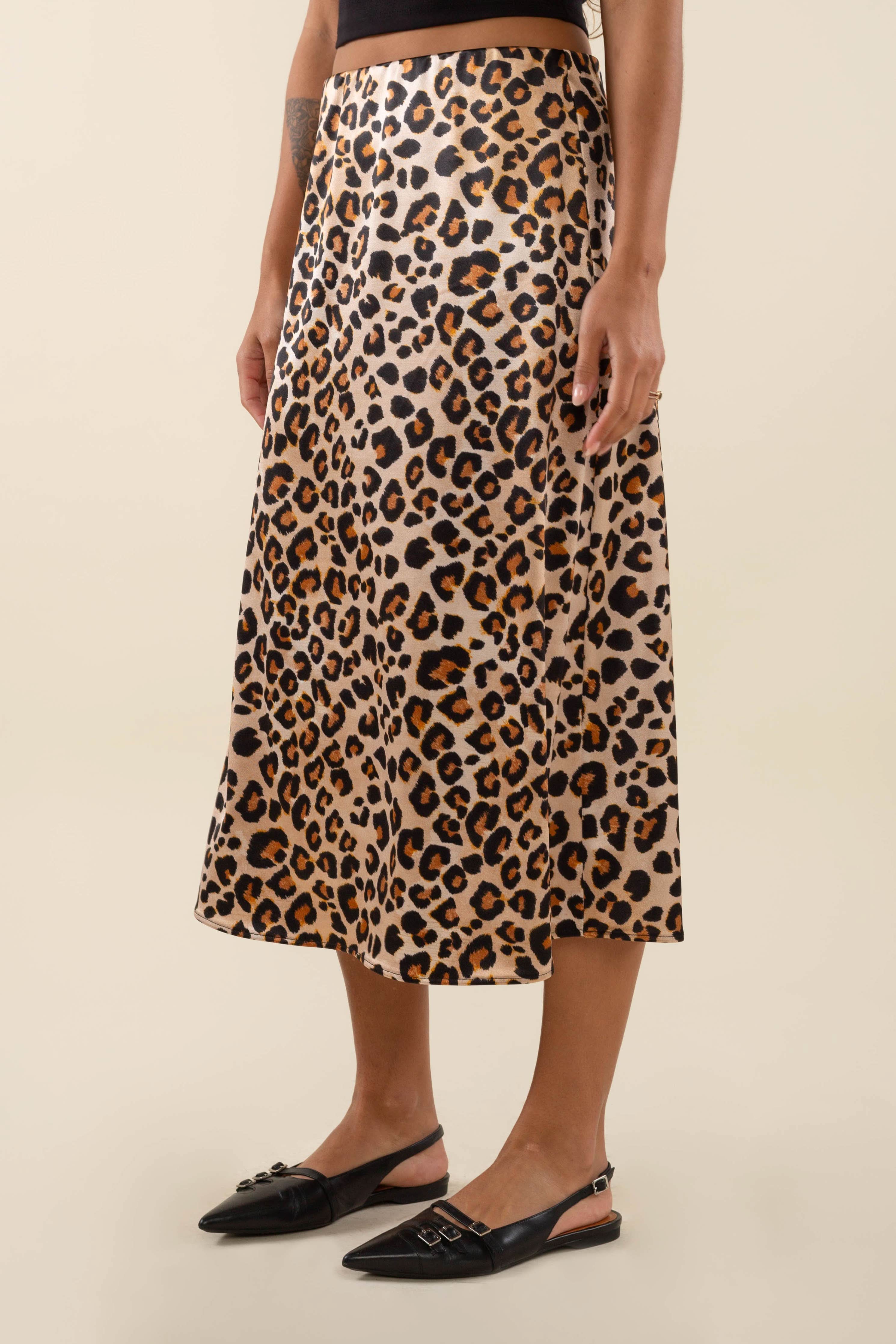 Daphne Leopard Satin Midi Skirt - Side