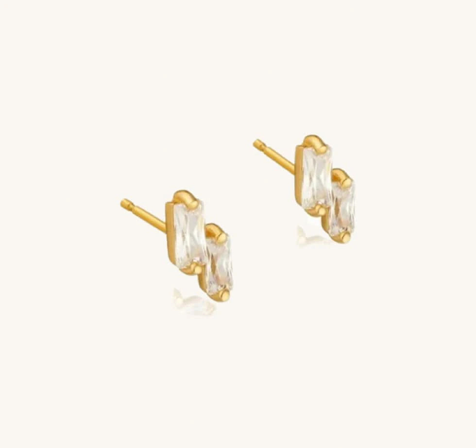 Gold earrings with clear gemstones shine pair 