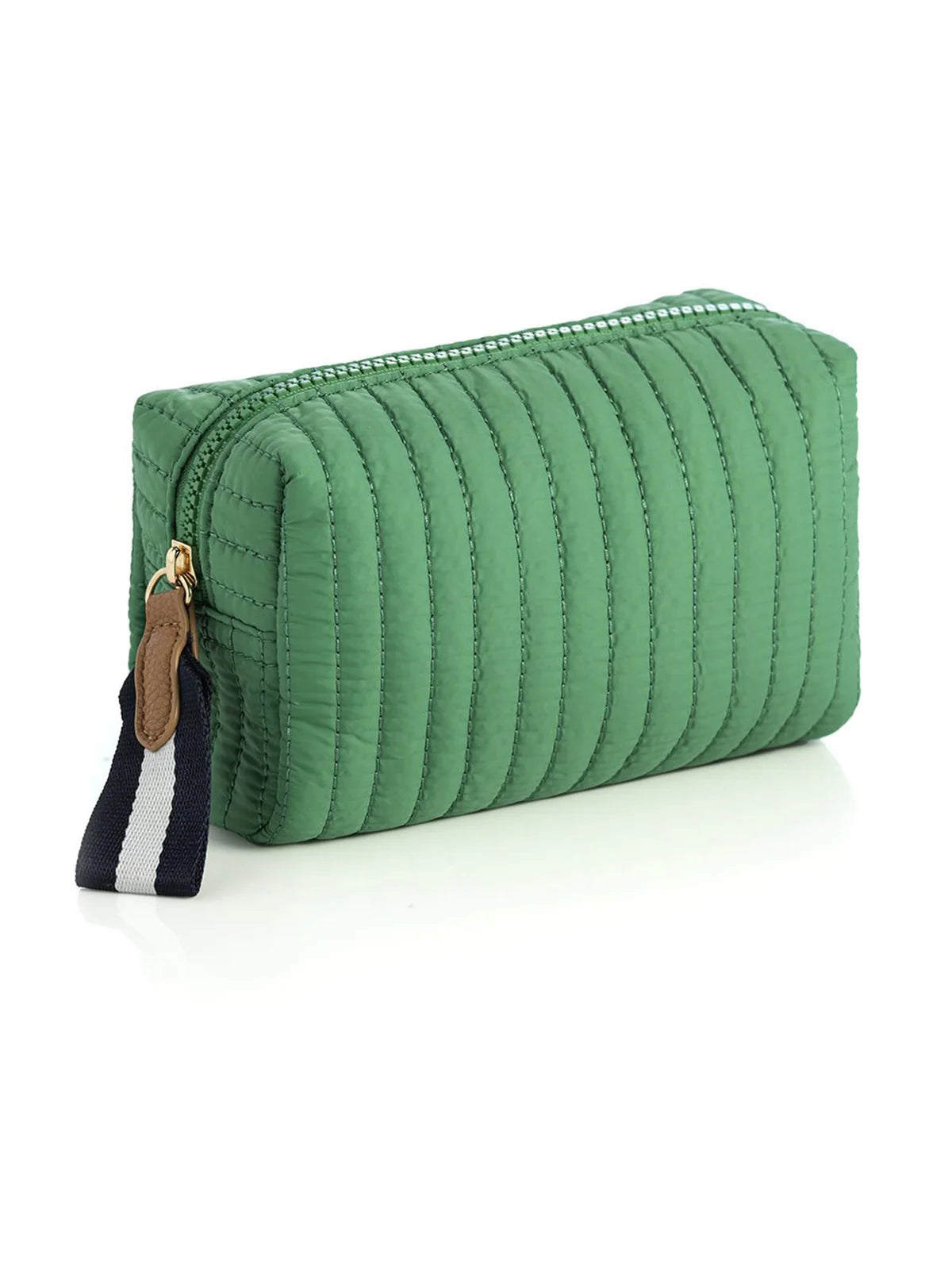 Ezra small boxy cosmetic pouch Green quilted pouch with a zipper