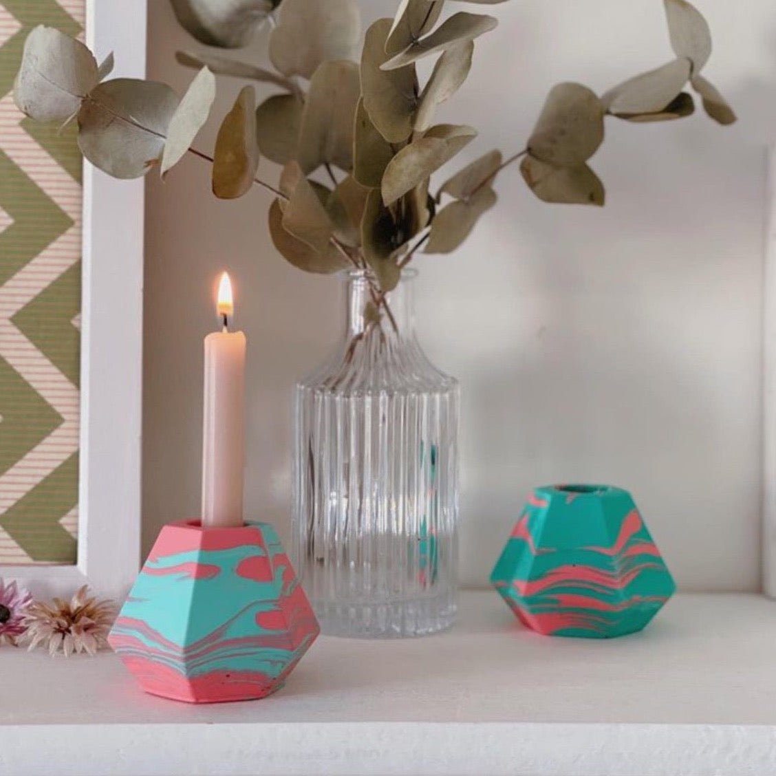 Terrazzo & Titz - Jesmonite Hexagonal Marble Handmade Candlestick Holder - FORM + CONTENT