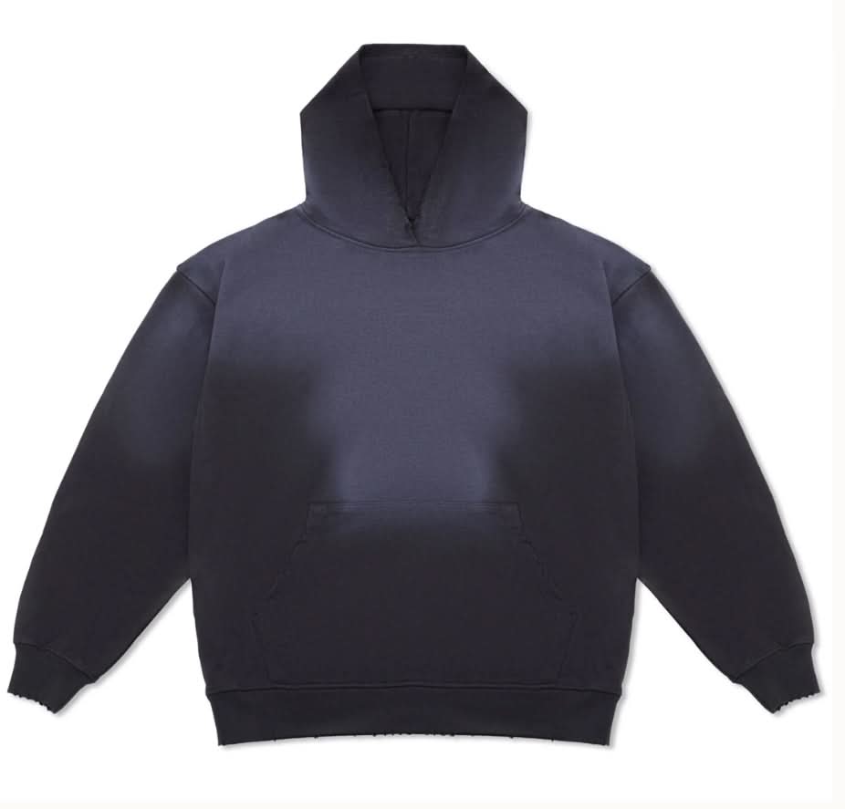 Black vintage washed heavy cotton hoodie pullover on white background 