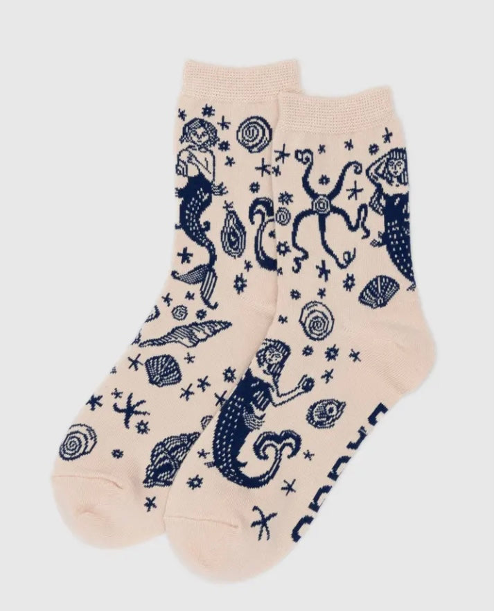 Cream mermaid print socks 