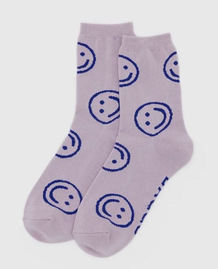 Lavender smiley face print socks 