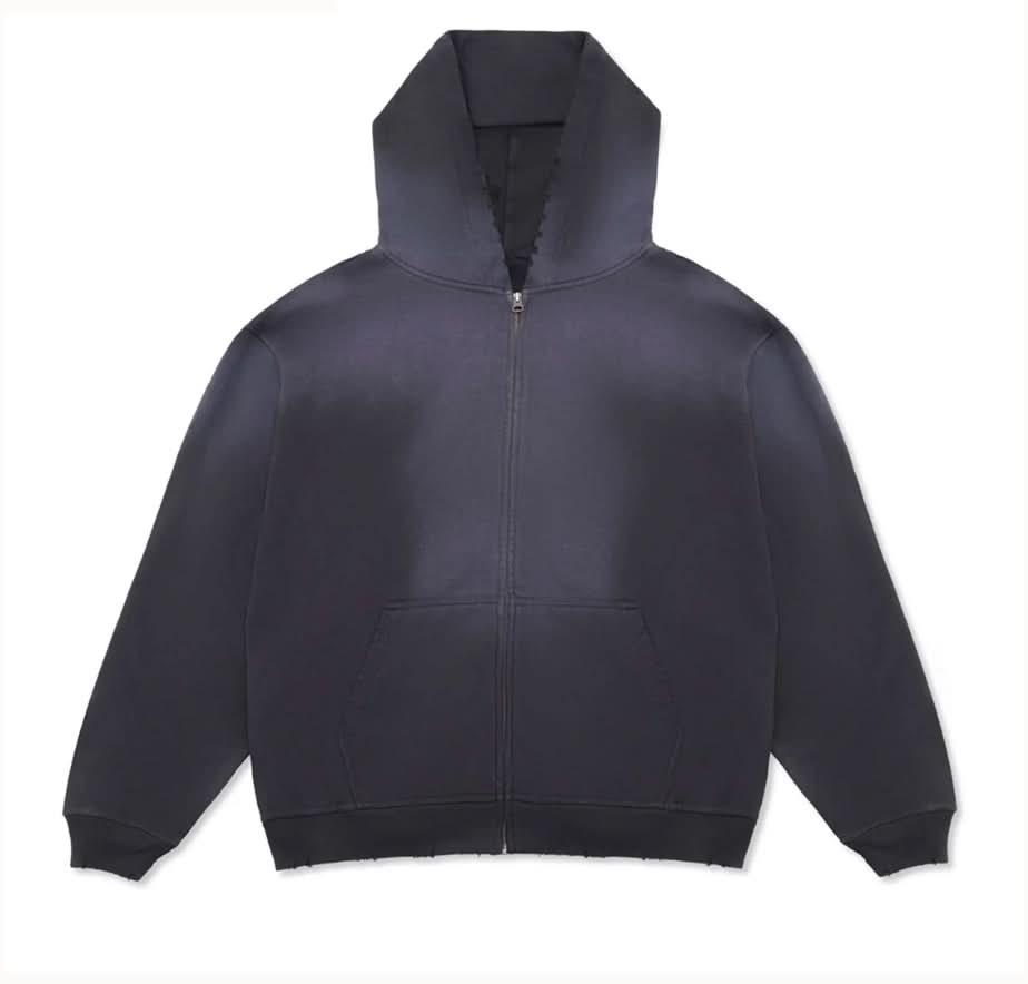 Vintage washed gray black zip up cotton hoodie 