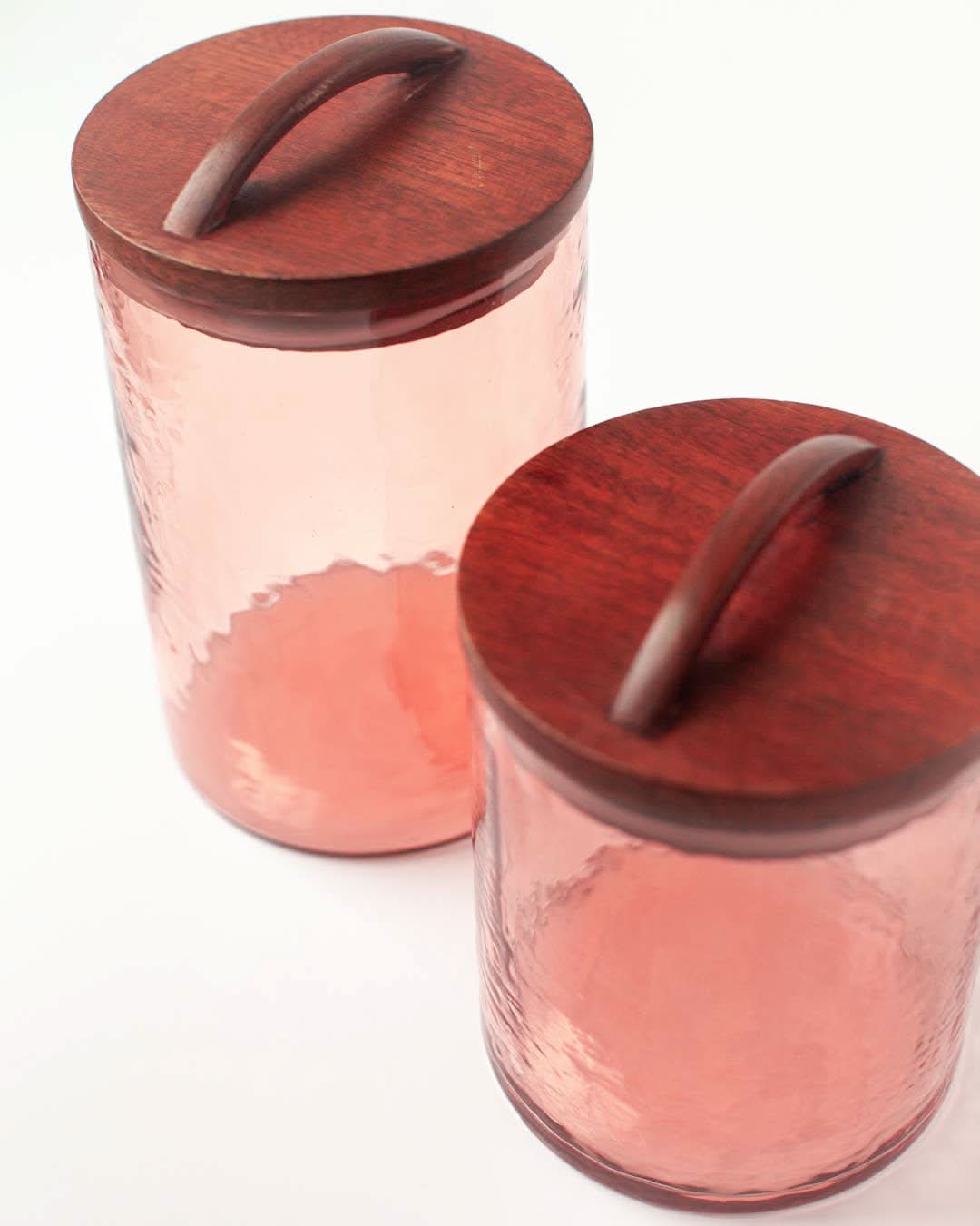 Handblown Hammered Glass Canisters - Medium Blush