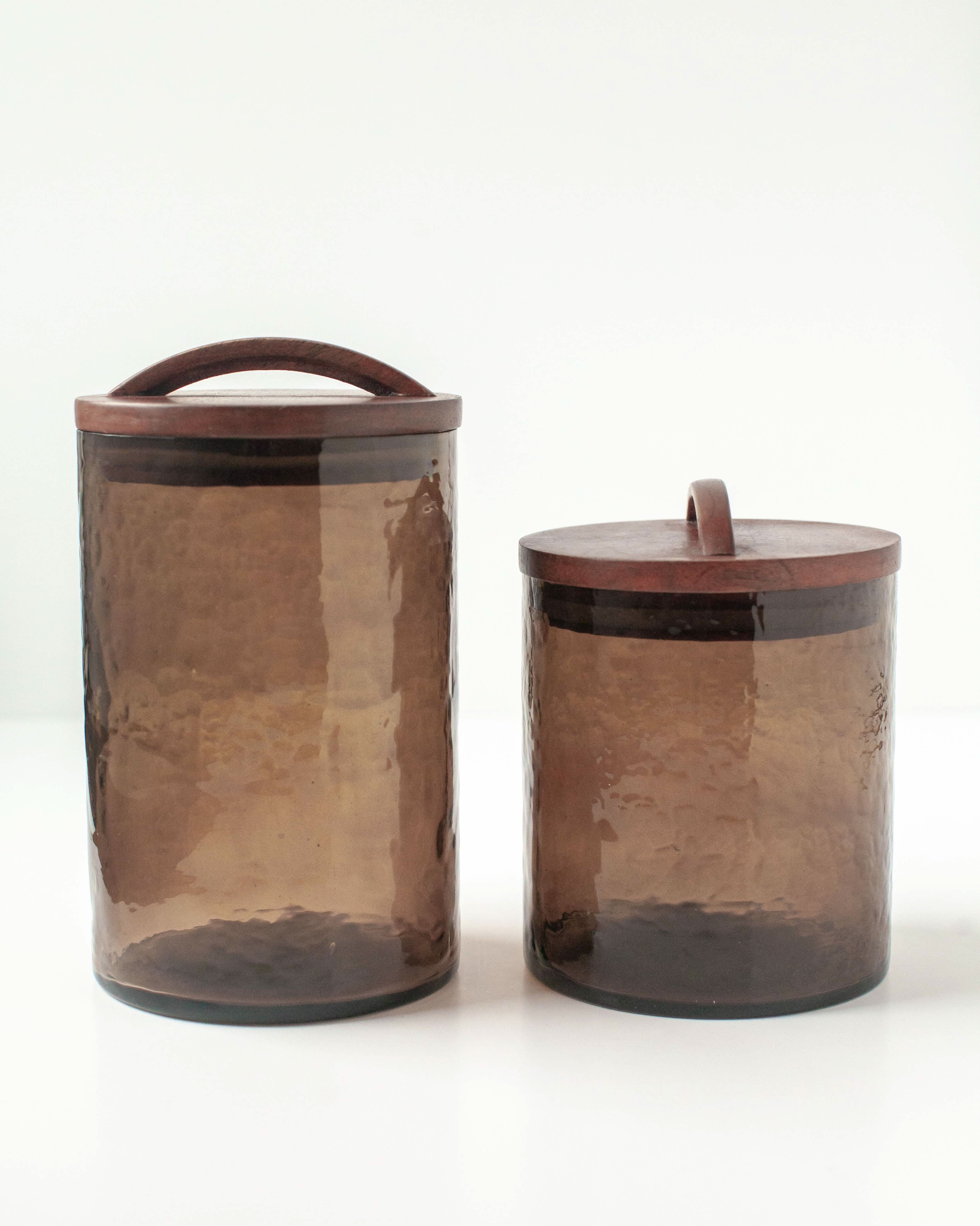 Handblown Hammered Glass Canisters - Medium  Smoke