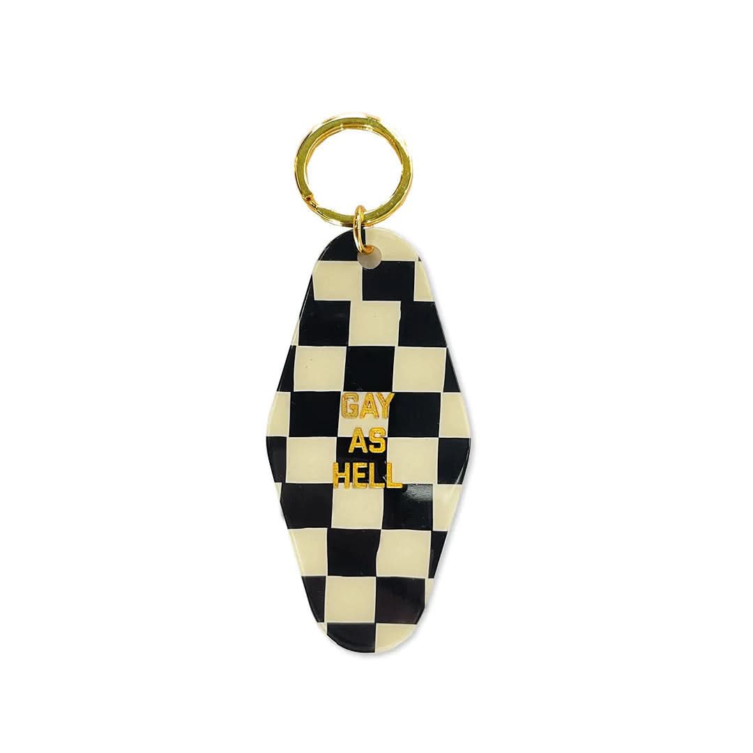 B+W Checkered Gay As Hell Keychain - FORM + CONTENT