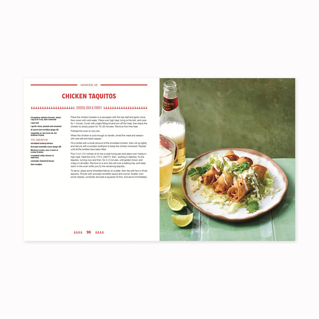 “Taco Night” recipe book opened to recipe for chicken taquitos 