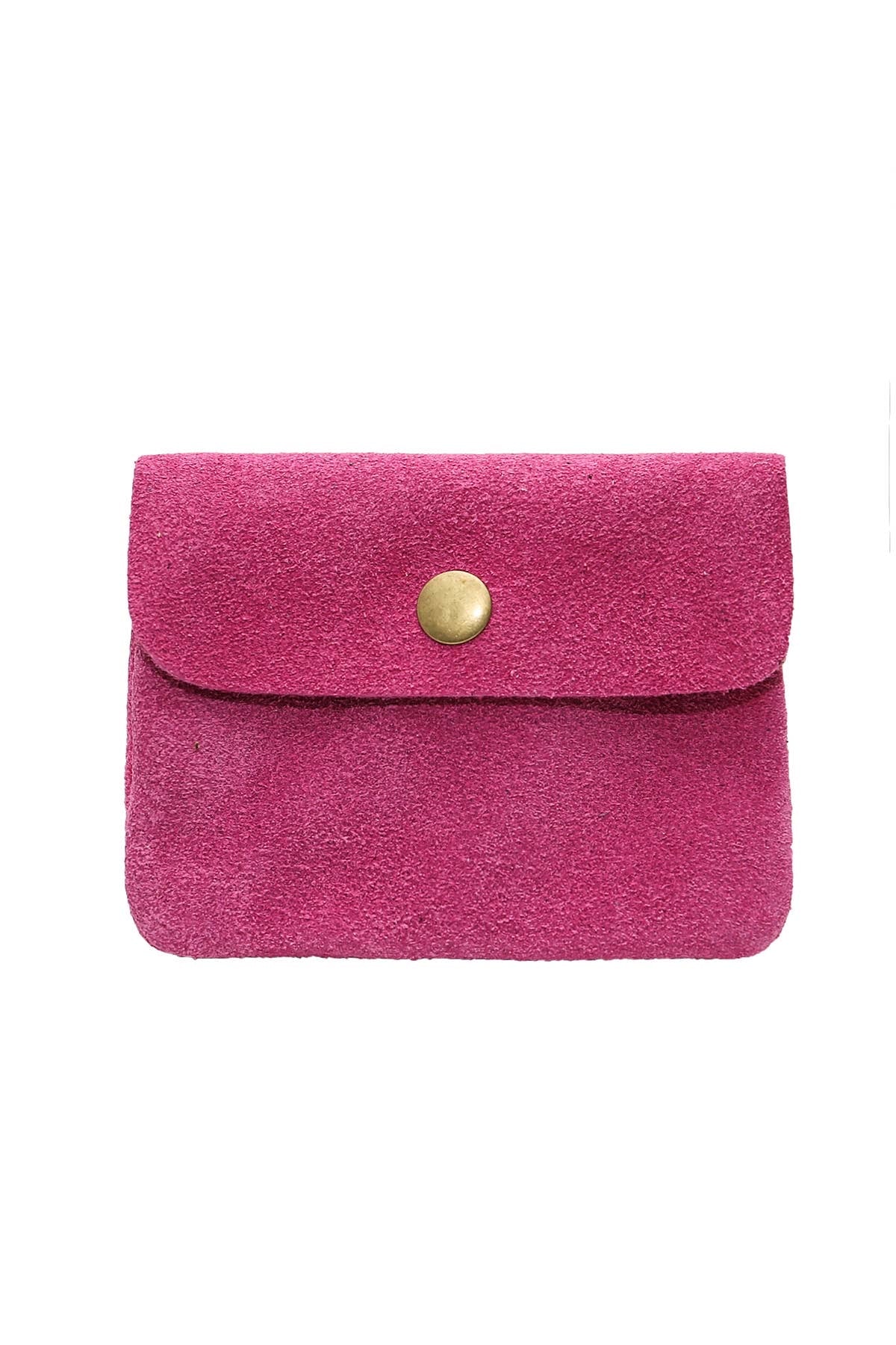 Bright Fuschia pink Rough suede material leather wallet with flap and  button clasp