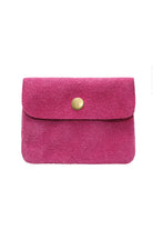Bright Fuschia pink Rough suede material leather wallet with flap and  button clasp