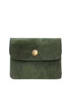Green Rough suede material leather wallet with flap and  button clasp