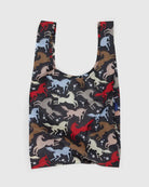 Dark grey black baby baggu reuseable bag with colorful horse cutouts throughout the print 