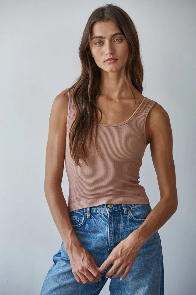 Wide Strap Ribbed Tank Top