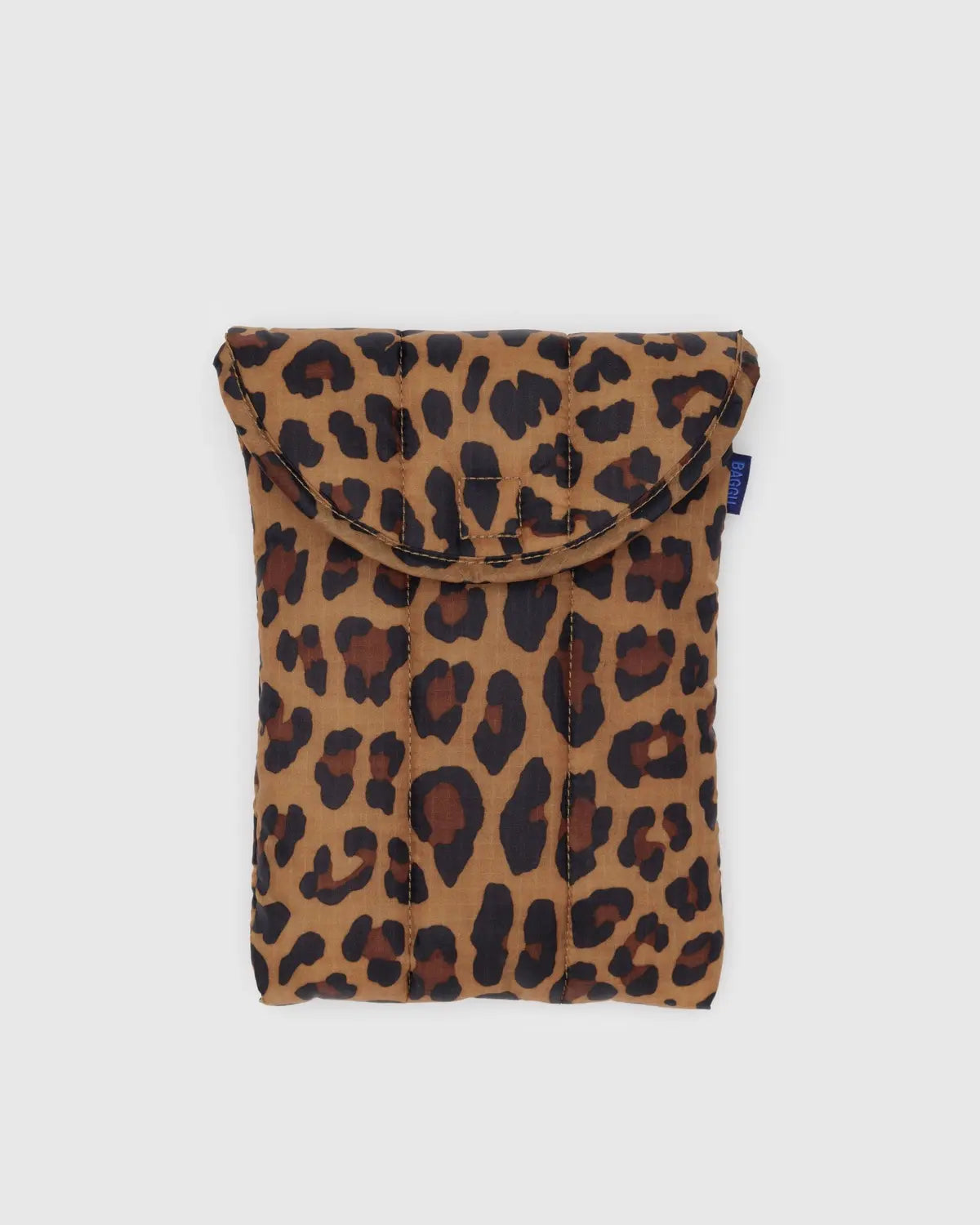 Leopard print pouch on a light gray background