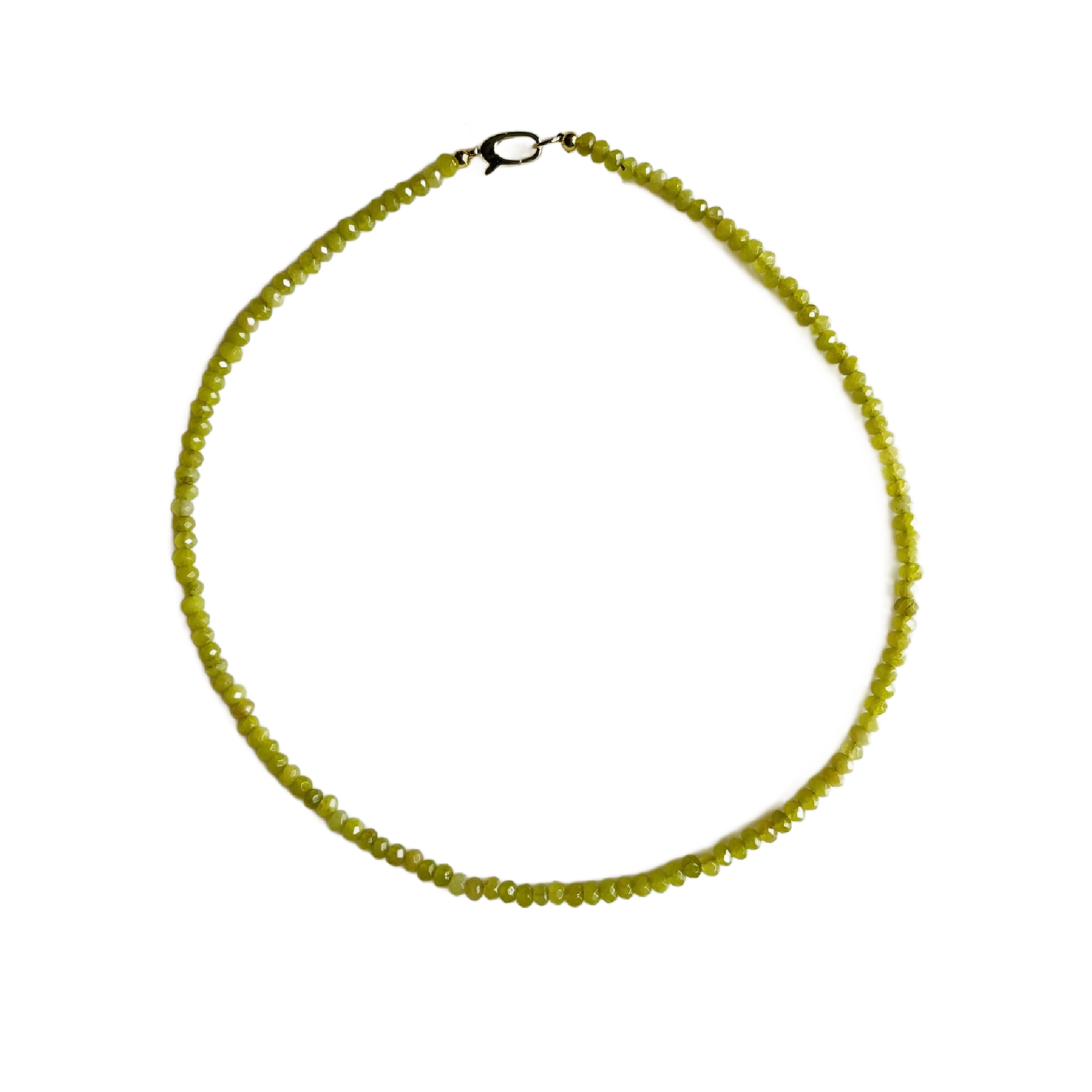 Necklace with green beads on a white background