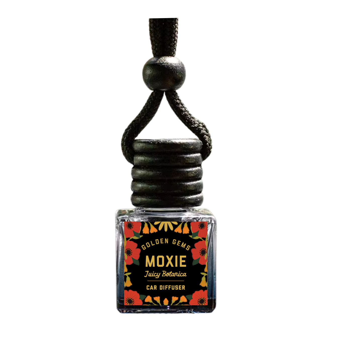 Car diffuser with decorative label on a white background