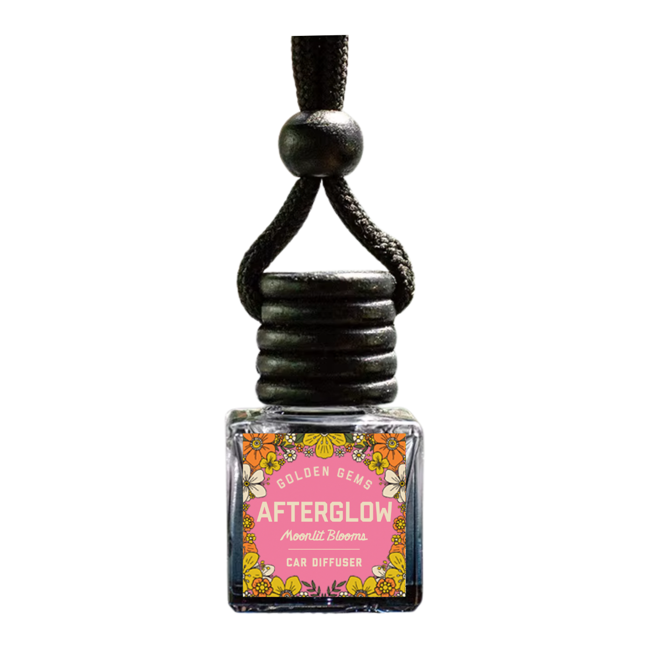 Car diffuser with floral label on a white background
