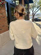 cozy fuzzy cream white front button cardigan 