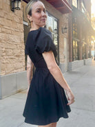 Moon River Black short dress with big front bow 