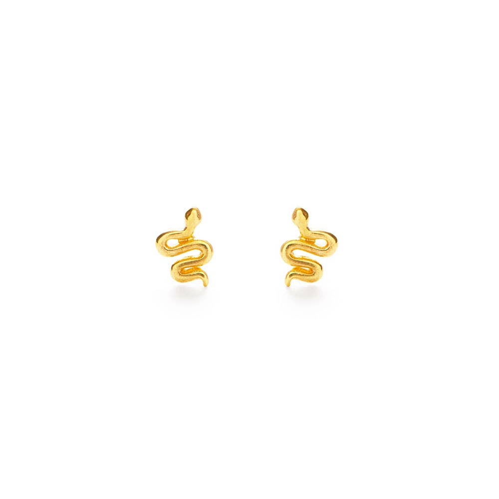 Gold snake-shaped earrings pair in golden color