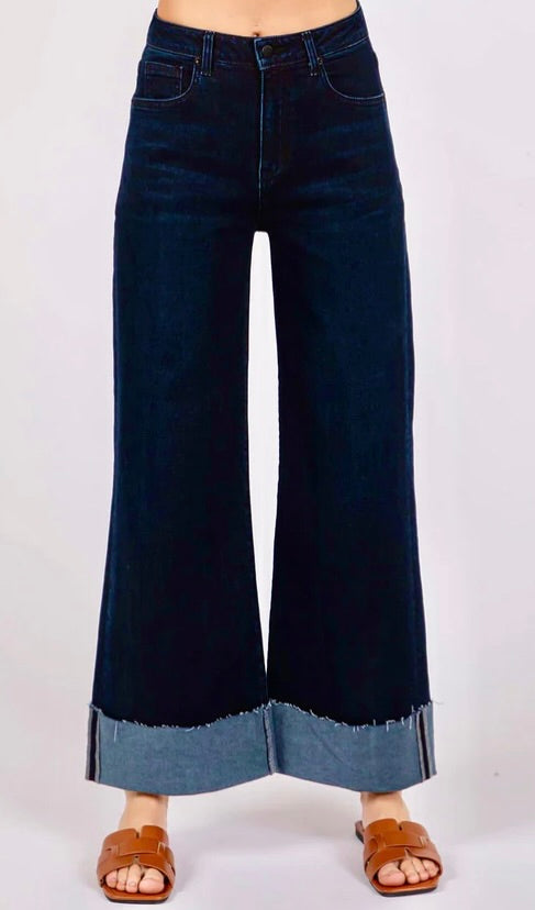 Dark blue wide-leg Bianca A-Line Wide Leg Cuff Jean.