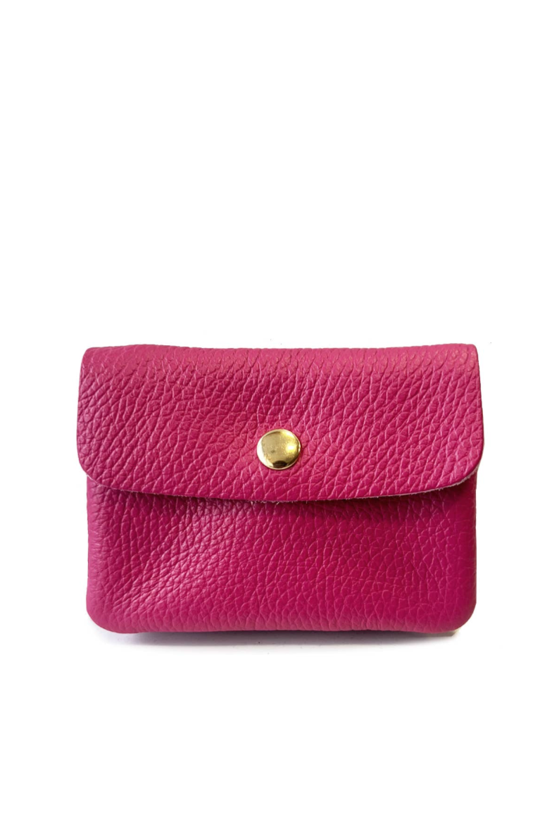 Pink wallet with a gold button -Luce Graine Small Pink Leather Goods Wallet