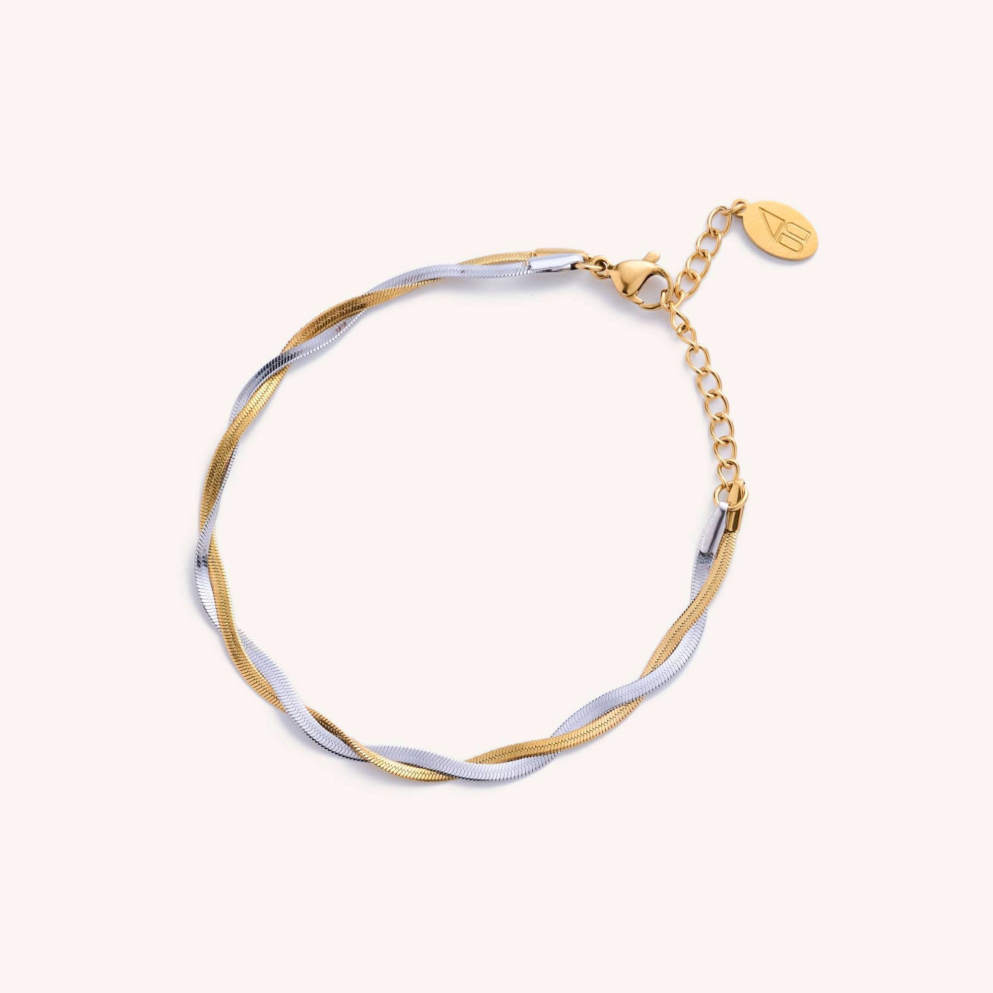 Silver and gold mixed metal twisted braid herringbone bracelet 