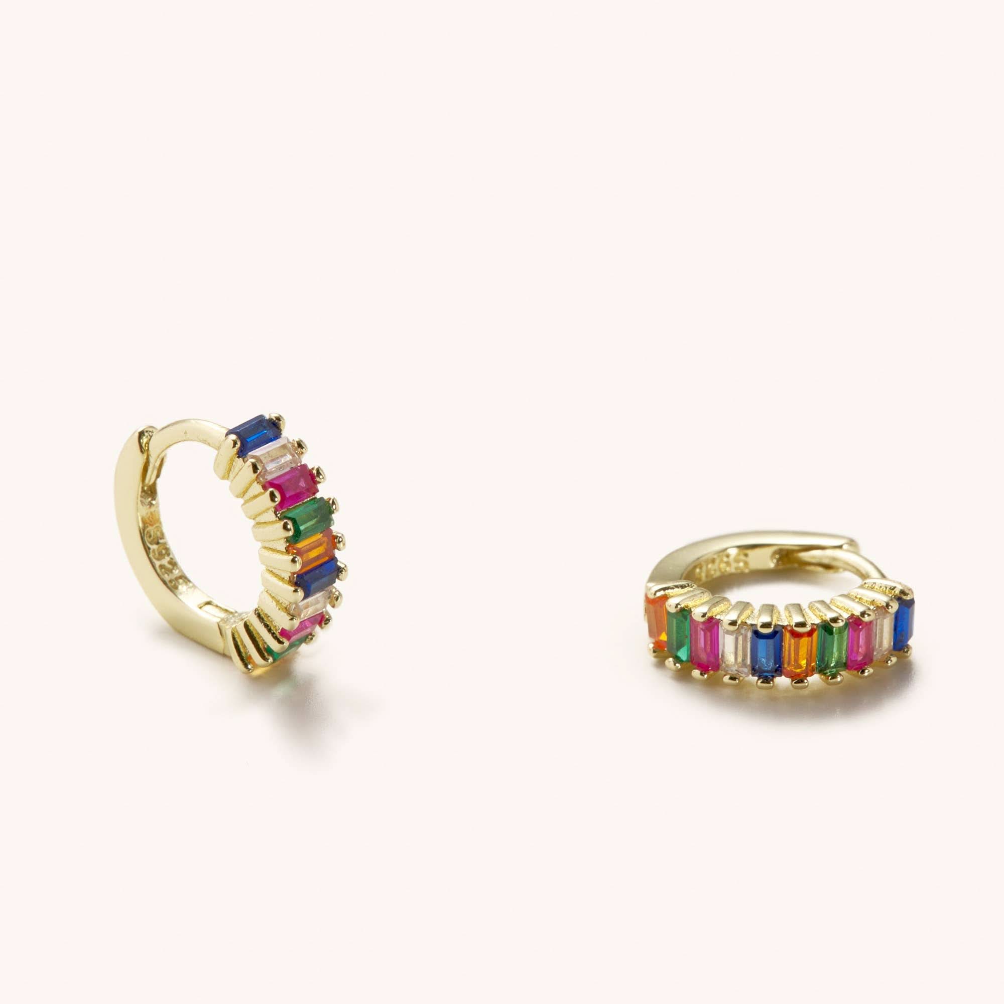 Small sized rainbow gem huggie earrings colors