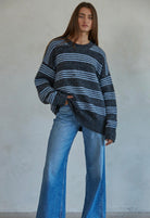 oversized striped sweater grey and blue