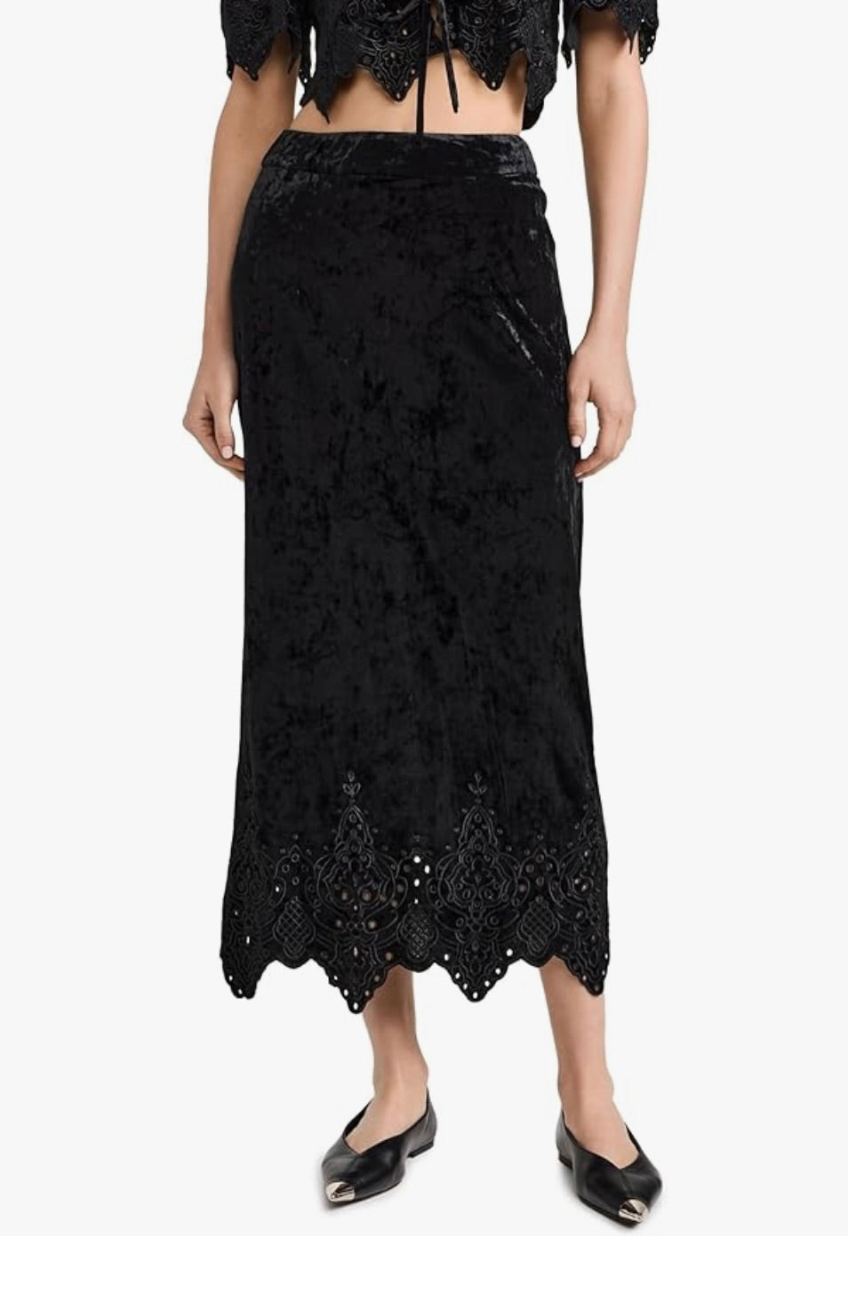 moon river Velvet Eyelet H Line Midi Skirt