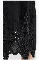 close up details on the Velvet Eyelet H Line Midi Skirt