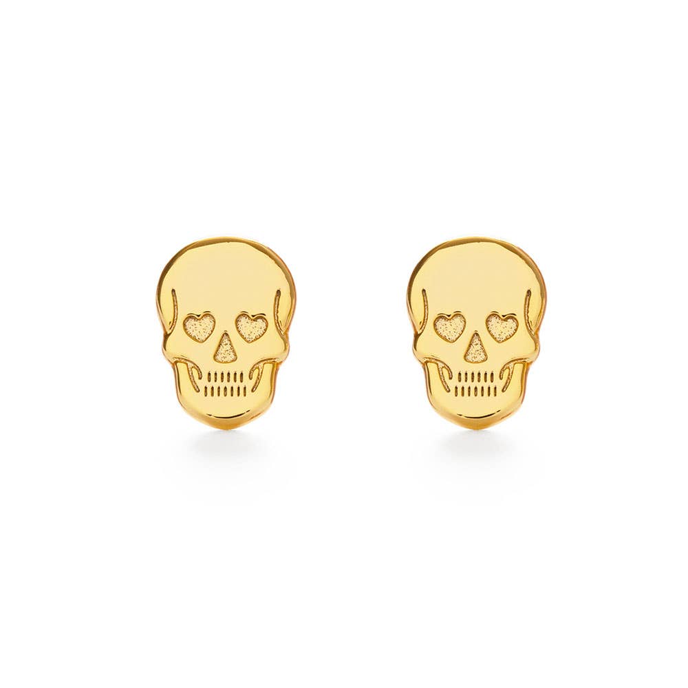Gold skull-shaped earrings Skull-w/Heart Eyes Stud earing 