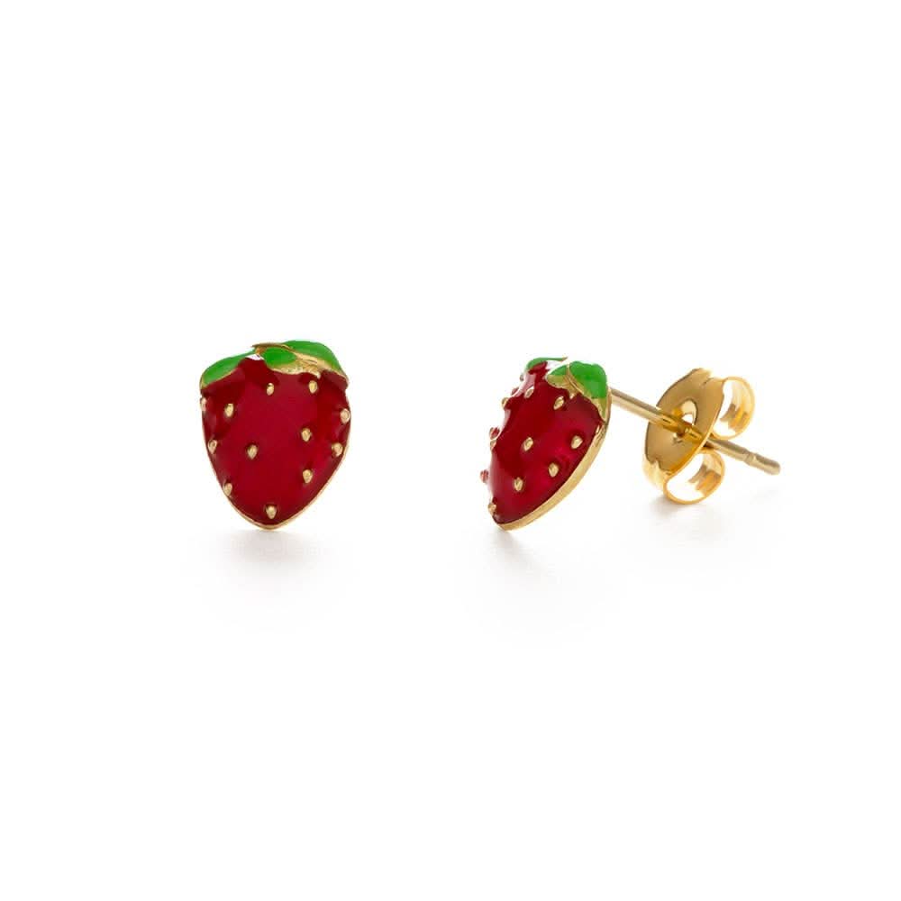 Strawberry-shaped earrings with glden lock round shape