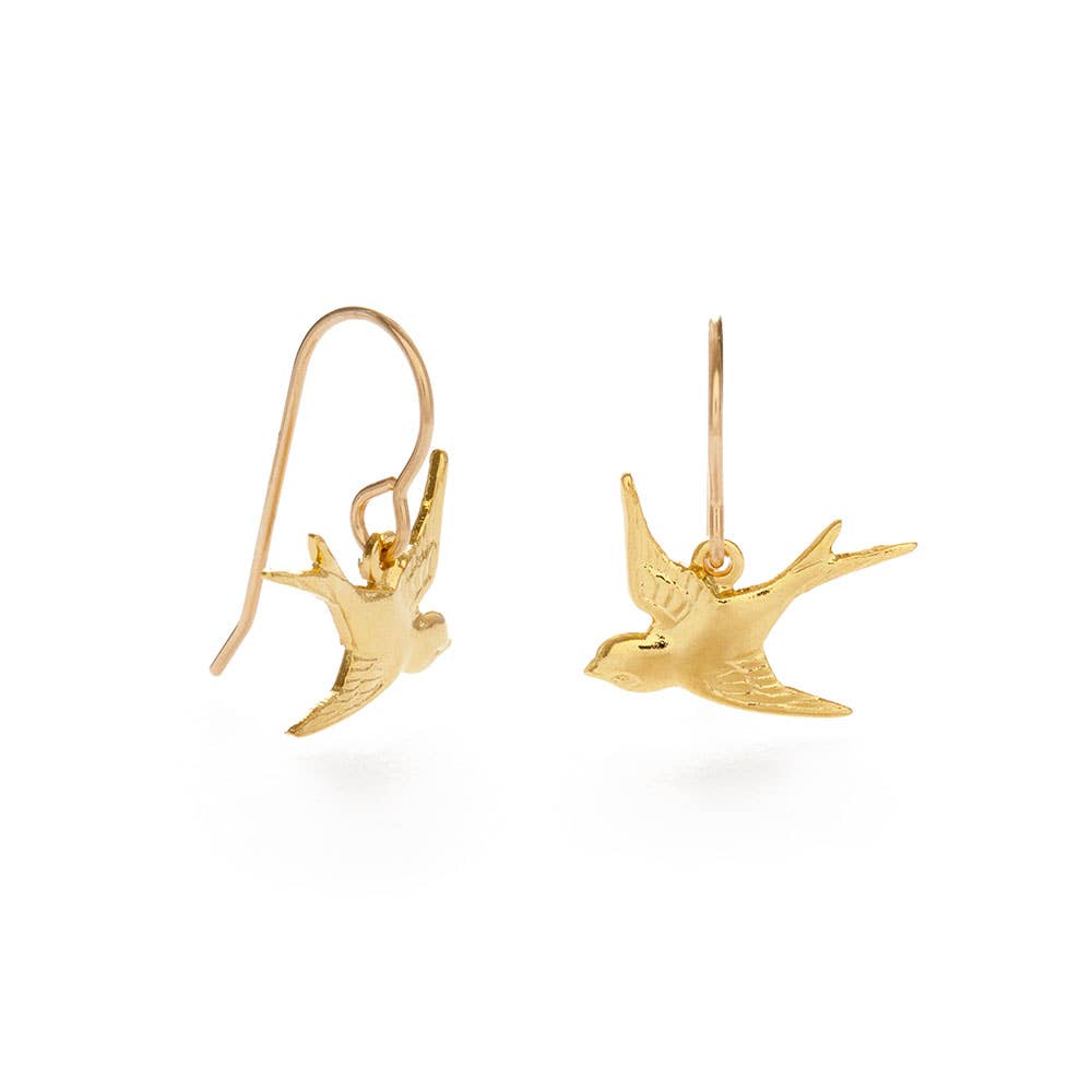Swallow Bird Drop Earrings gold-plated drop earrings, each featuring a small, polished.