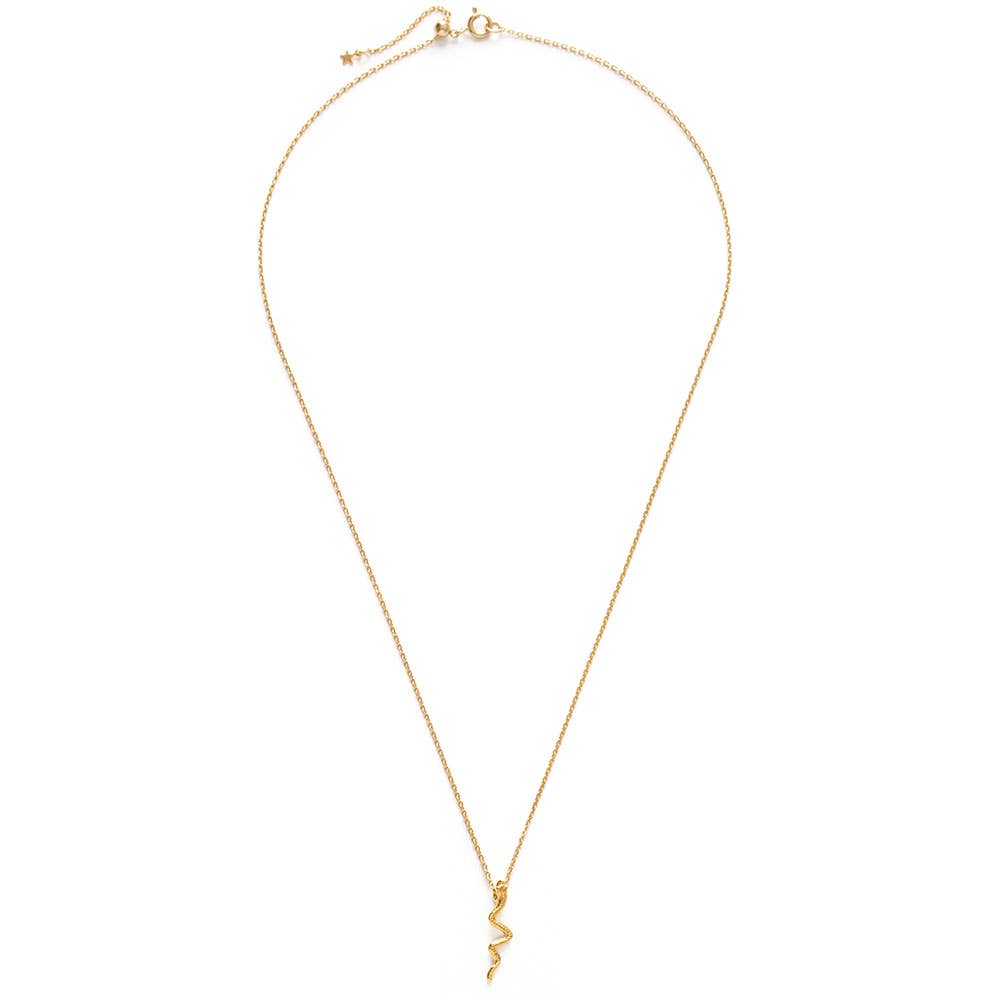 Gold Cable Chain with a small Serpent pendant on a white background