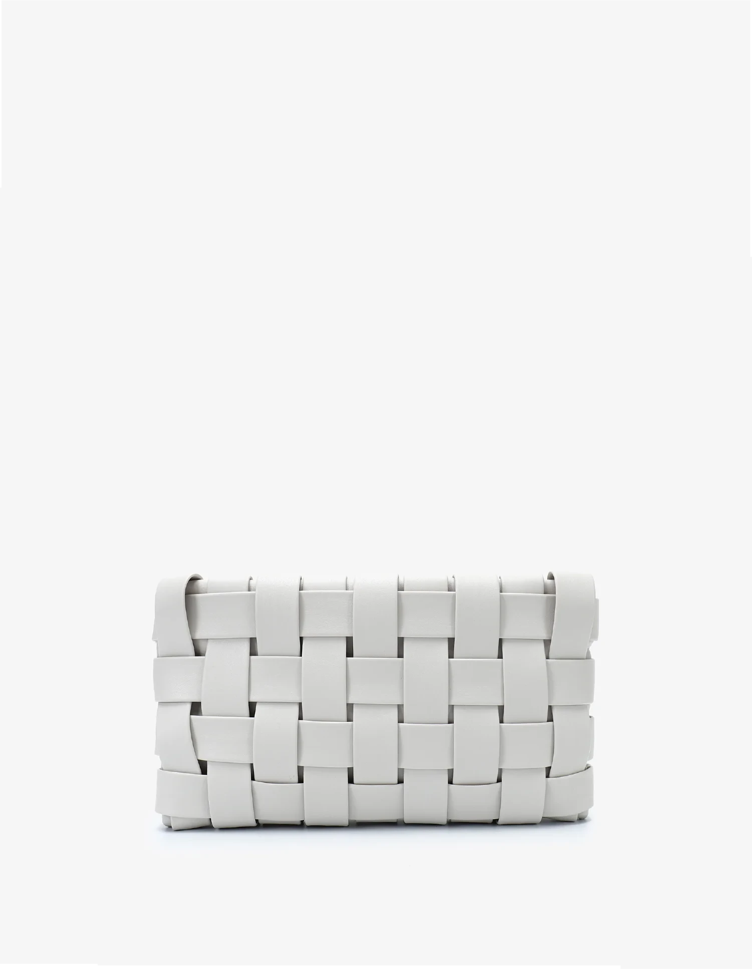 White woven clutch bag on a white background