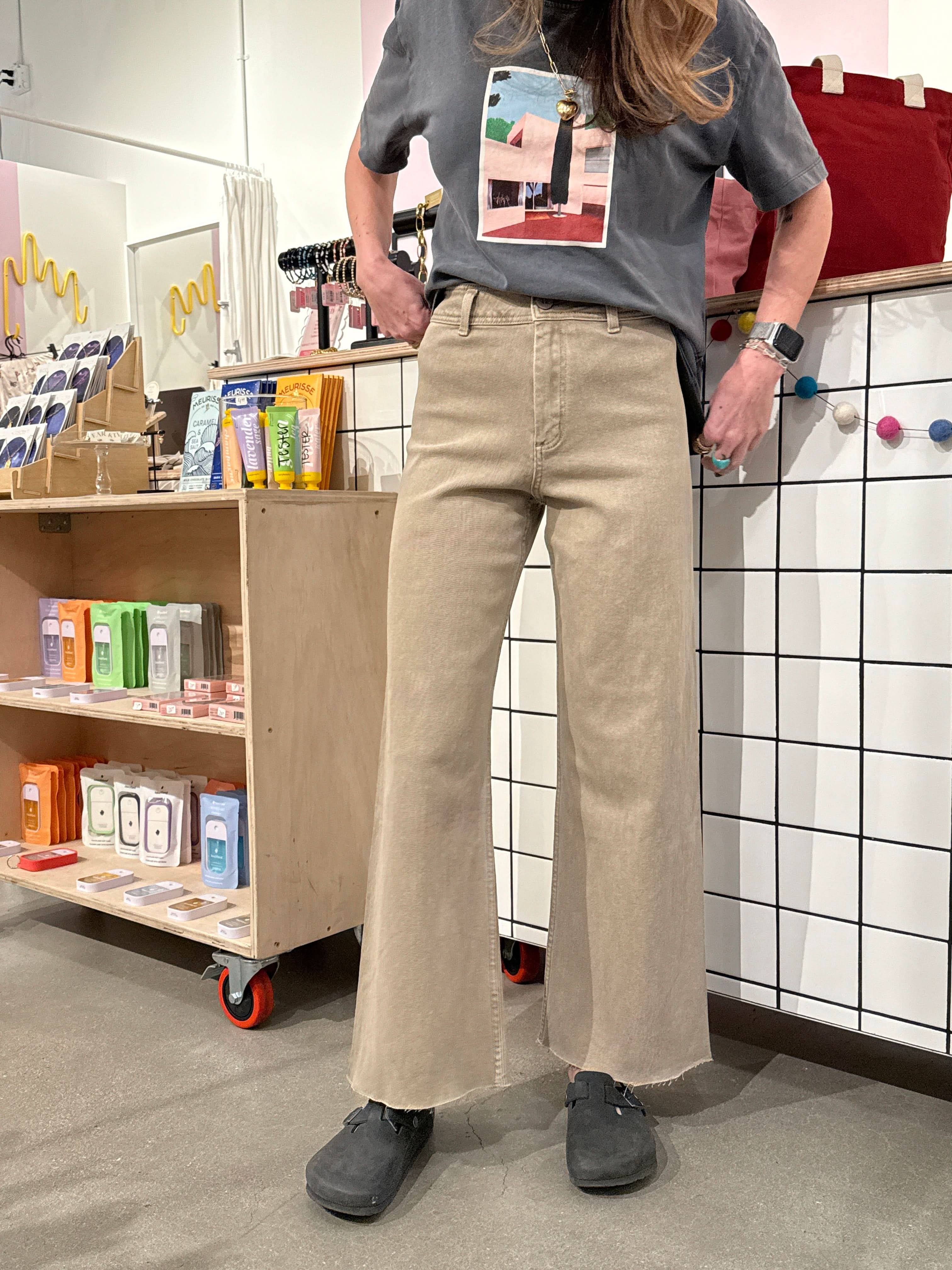 Expertly crafted with a slight crop.Wide Leg Denim Pants