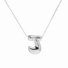 Silver water droplet style initial necklaces with all 26 letters a through z featuring the letter J