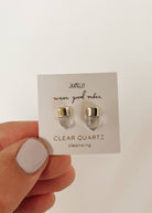 gold dip clear quartz stud earrings 