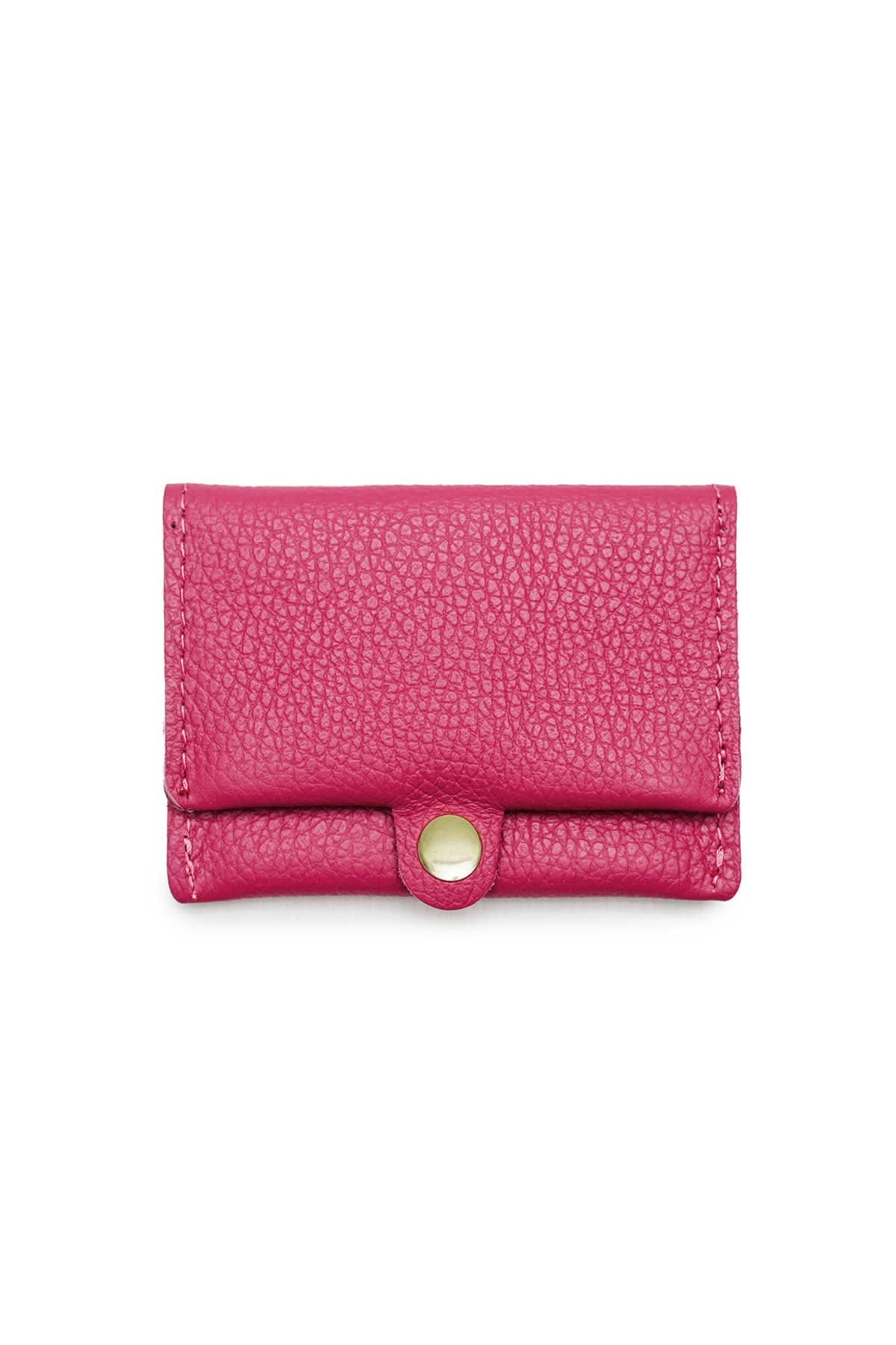 Pink Grained cowhide leather card holder with gold Snap button closure