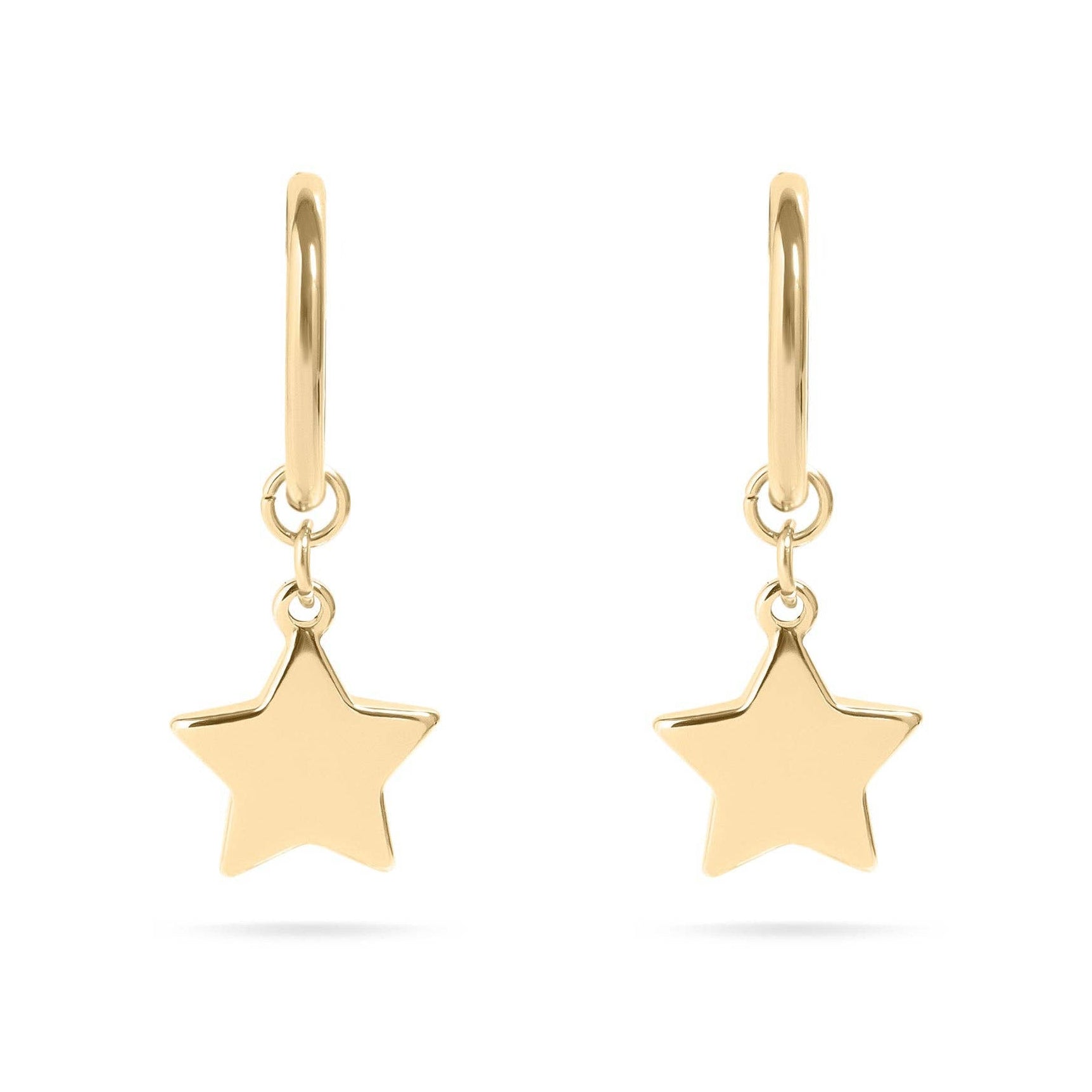 Gold star-shaped earrings on a white background