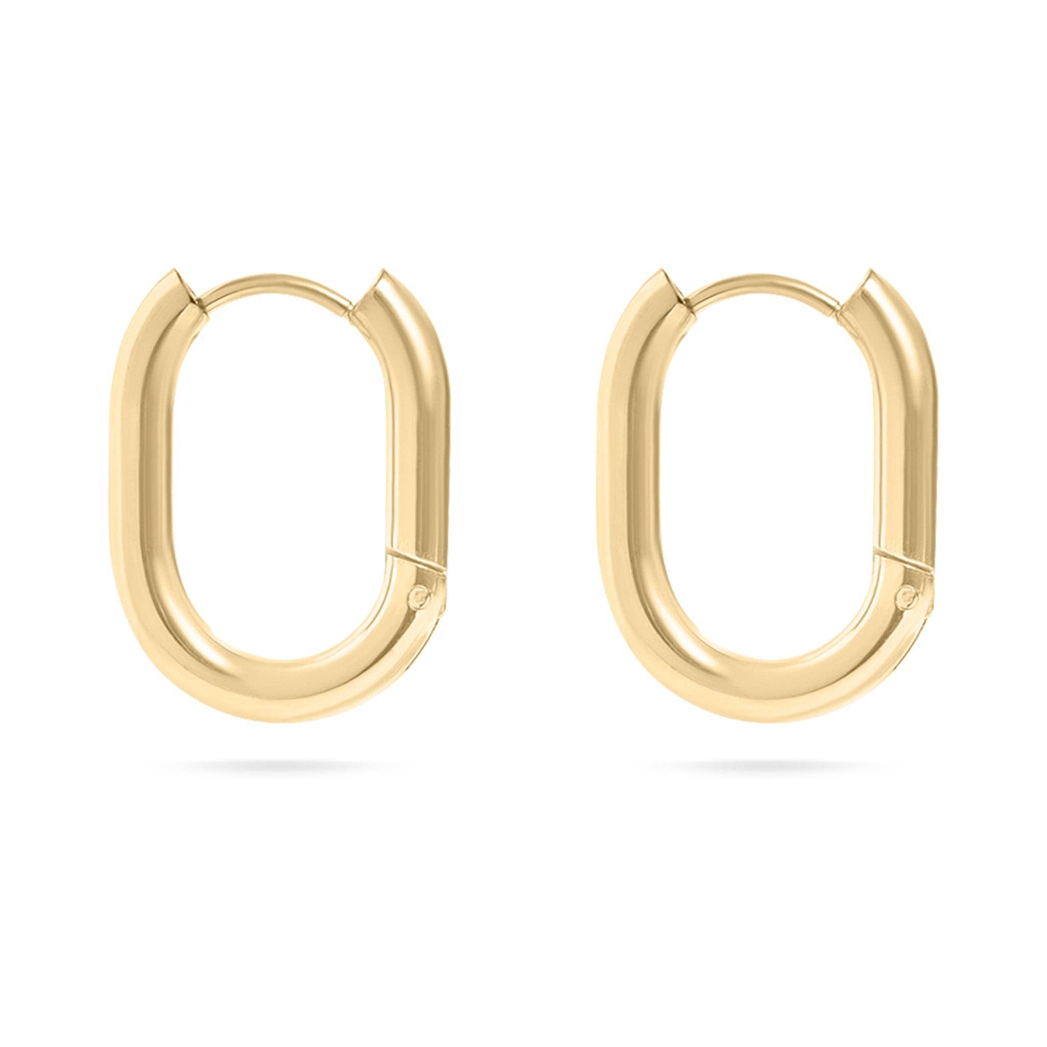 Gold hoop earrings on a white background