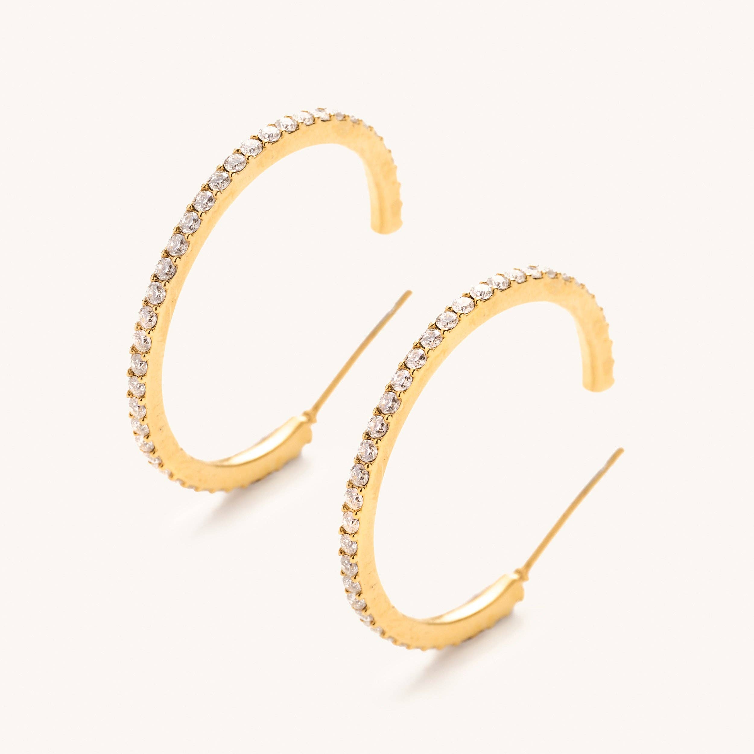 Gold waterproof medium sized hoop tubs with cubic zirconia jewels  