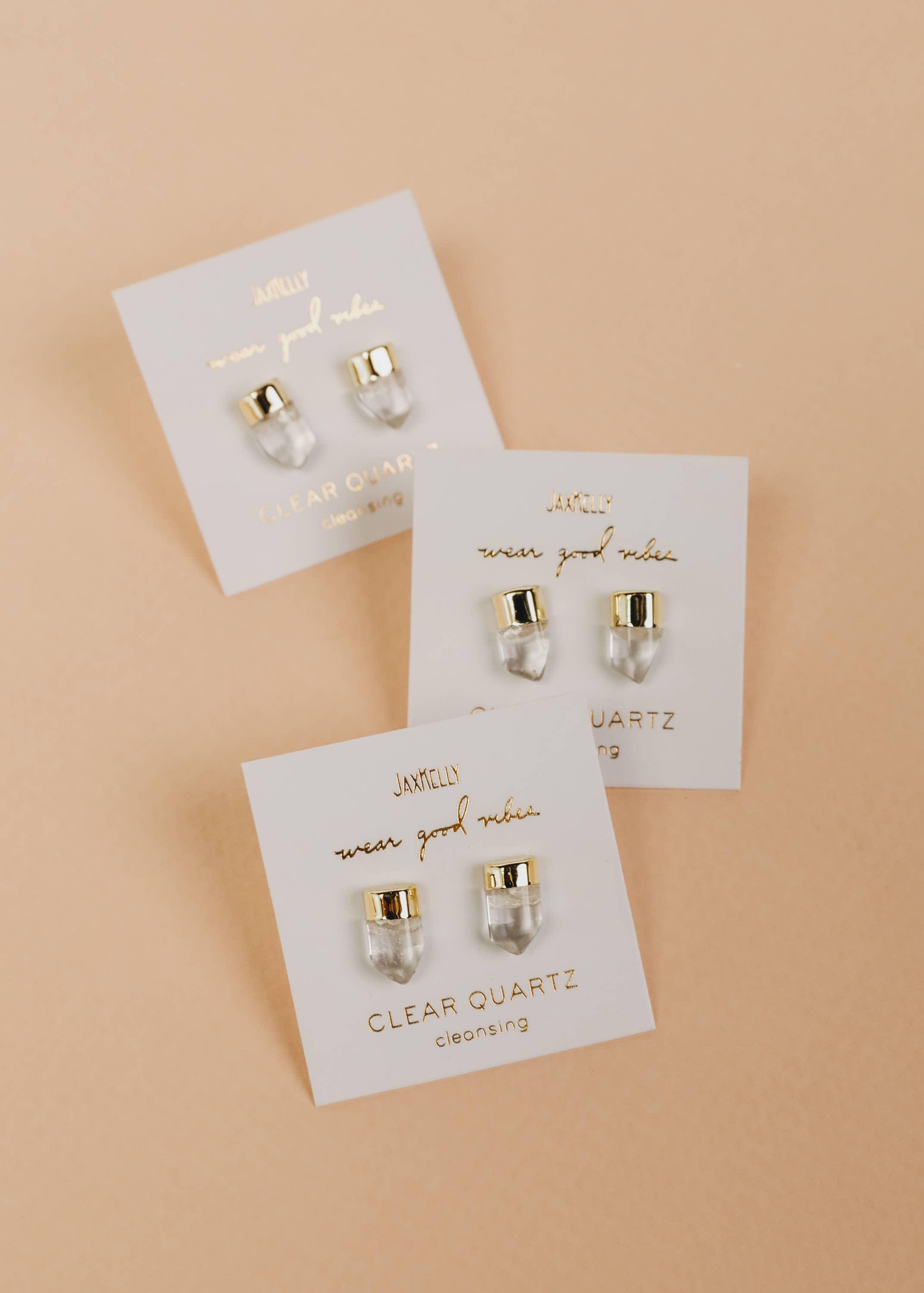 six gold dip clear quartz stud earrings 