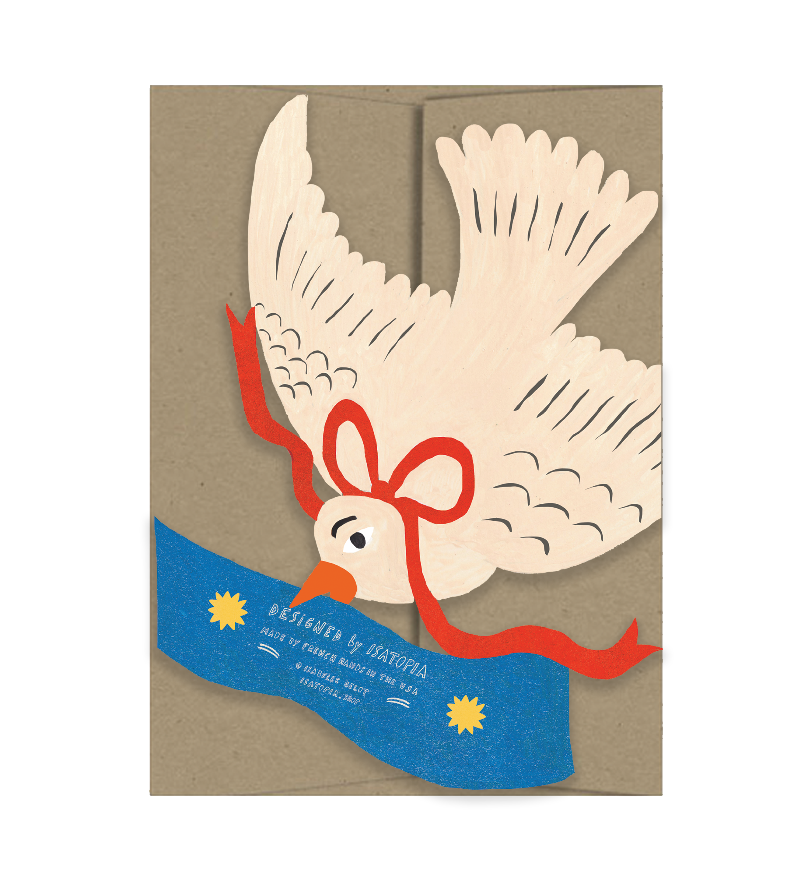 Greeting card with a dove design on a brown background