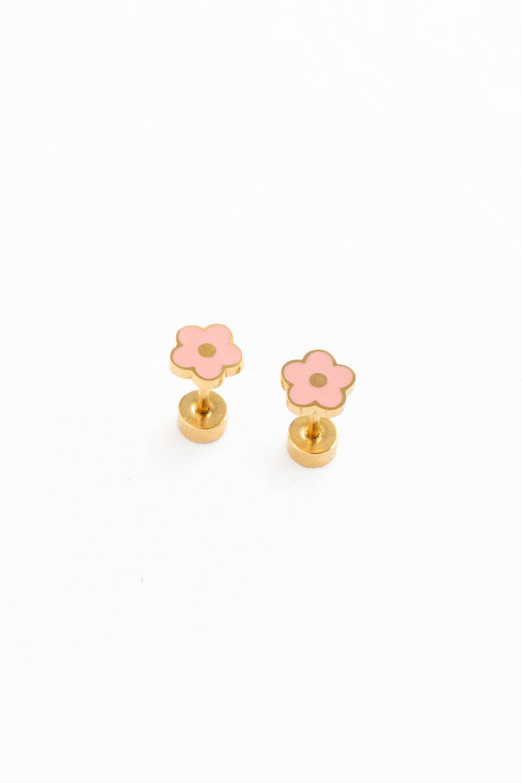 Pink petite gold flower flat-back earrings