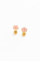 Pink petite gold flower flat-back earrings