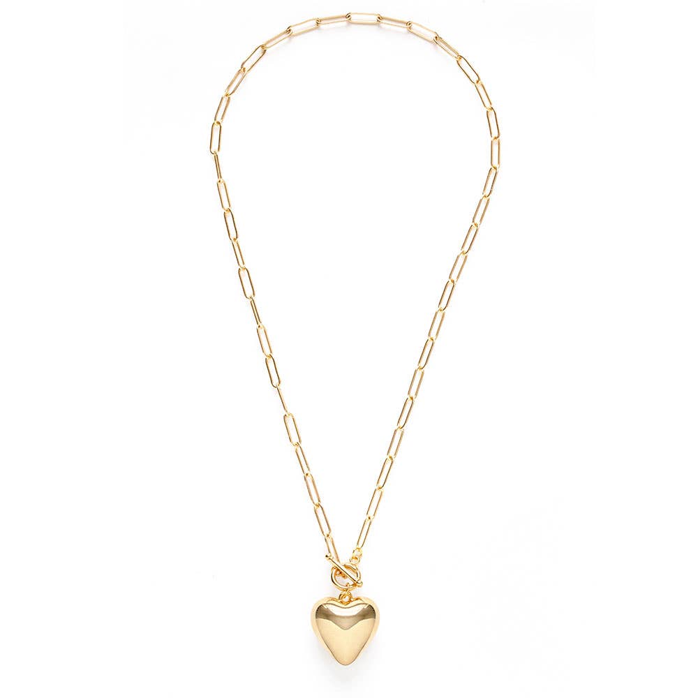 gold 90's puffed heart necklace with toggle clasp